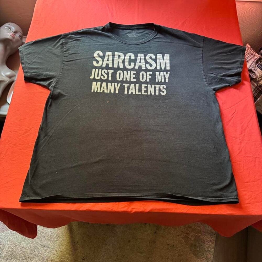 Black Cotton Graphic T-shirt Reading “Sarcasm Just One Of My Many Talents.”- 2XL